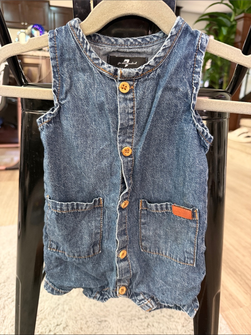 7 For All Mankind Blue Denim Sleeveless Baby Romper